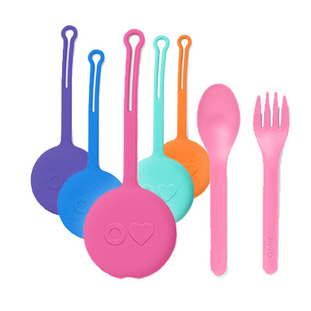 OmieBox OmiePod Kids Utensils Set with Case - 2 Piece Plastic, Reusable  Fork and Spoon Silverware with Pod for Kids, Travel, Lunch Boxes - Bubble  Pink 