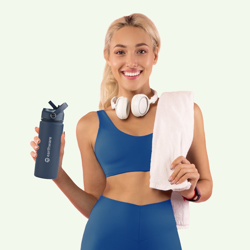 Earth Bottle Premium Insulated Water Bottle with 2 x Caps - Navy Blue (550ml)