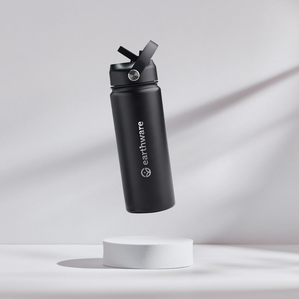 Earth Bottle Premium Insulated Water Bottle with 2 x Caps - Black (550ml)