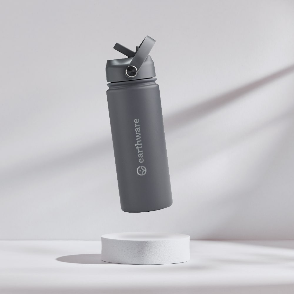 Earth Bottle Premium Insulated Water Bottle with 2 x Caps - Grey (550ml)