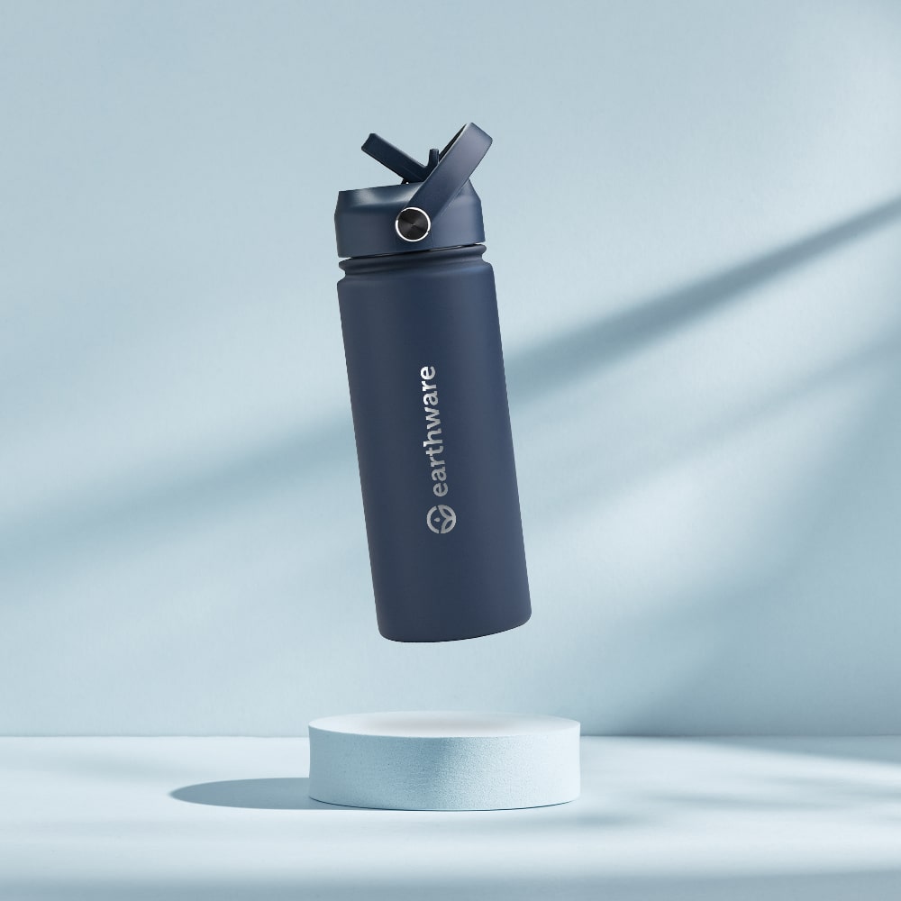 Earth Bottle Premium Insulated Water Bottle with 2 x Caps - Navy Blue (550ml)