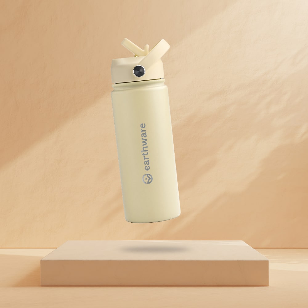 Earth Bottle Premium Insulated Water Bottle with 2 x Caps - Yellow (550ml)