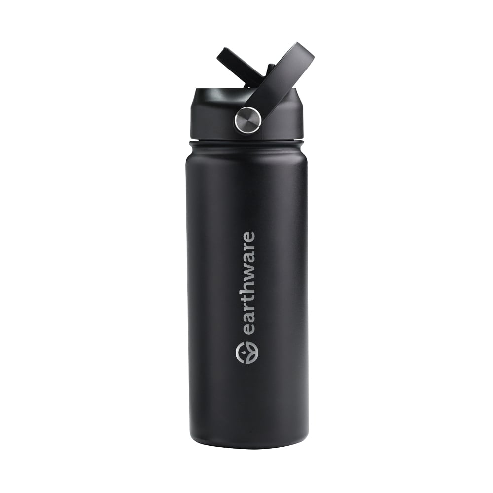 Earth Bottle Premium Insulated Water Bottle with 2 x Caps - Black (550ml)
