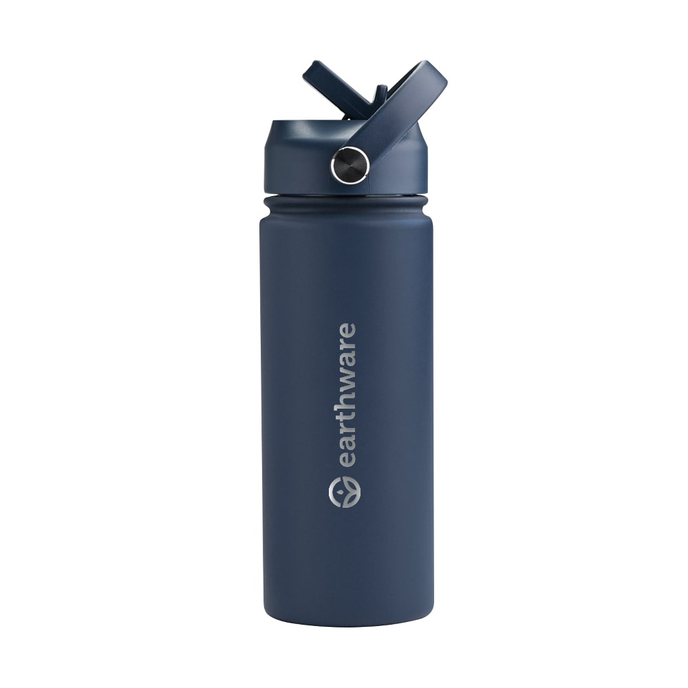 Earth Bottle Premium Insulated Water Bottle with 2 x Caps - Navy Blue (550ml)