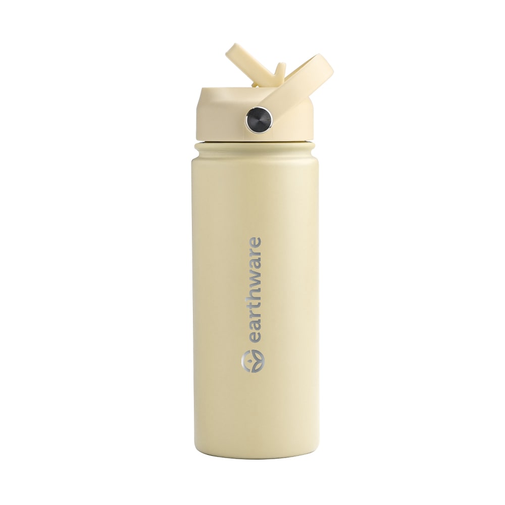 Earth Bottle Premium Insulated Water Bottle with 2 x Caps - Yellow (550ml)