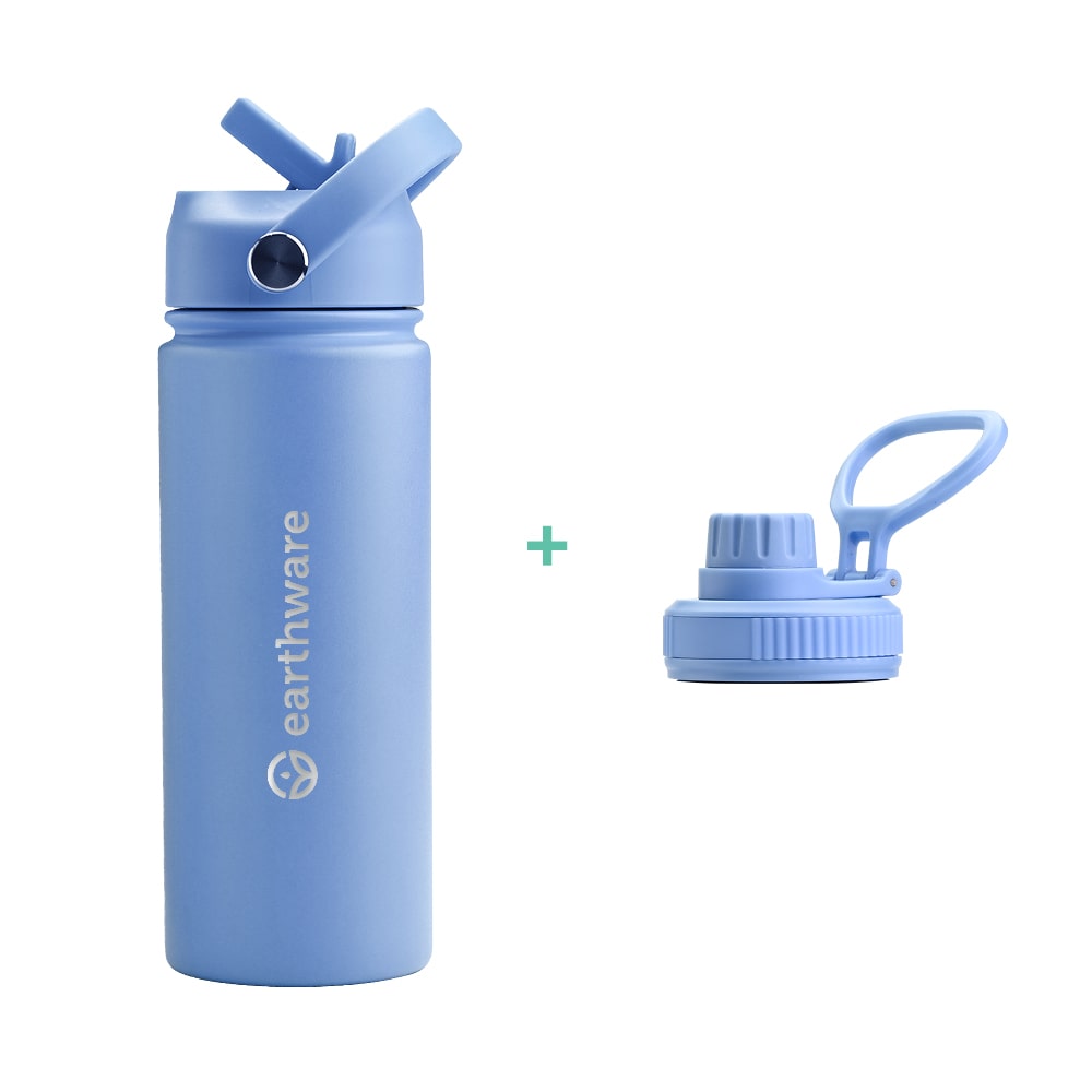 Earth Bottle Premium Insulated Water Bottle with 2 x Caps - Blue (550ml)