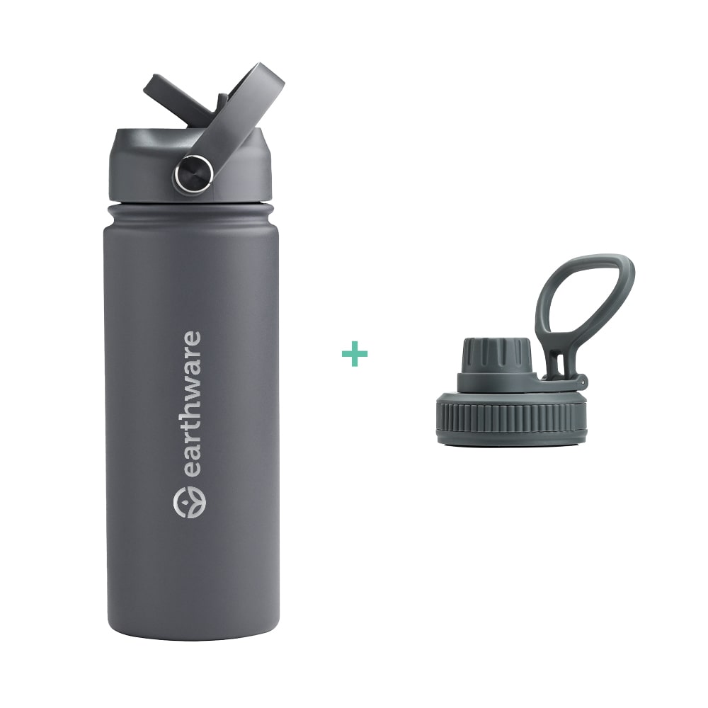 Earth Bottle Premium Insulated Water Bottle with 2 x Caps - Grey (550ml)