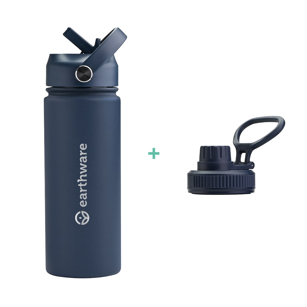 Earth Bottle Premium Insulated Water Bottle with 2 x Caps - Navy Blue (550ml)