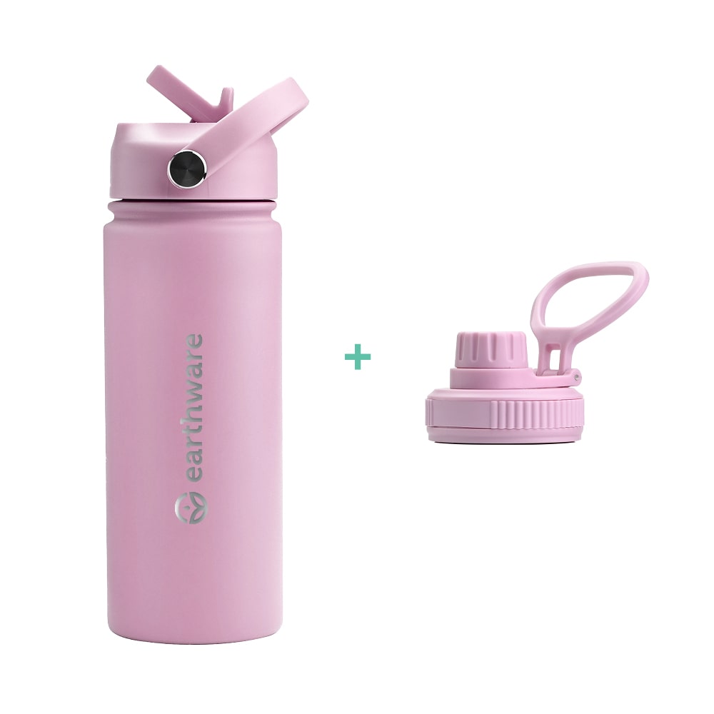 Earth Bottle Premium Insulated Water Bottle with 2 x Caps - Pink (550ml)