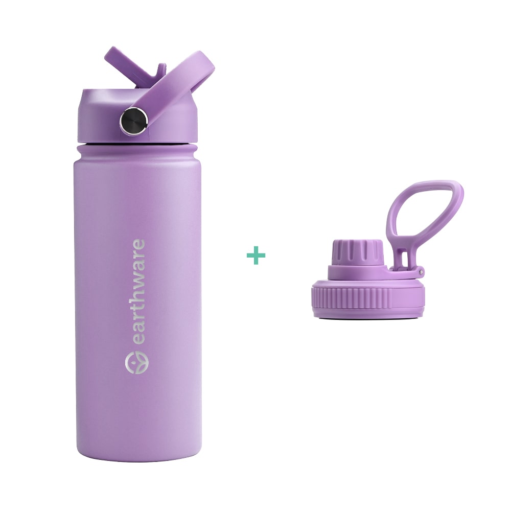 Earth Bottle Premium Insulated Water Bottle with 2 x Caps - Purple (550ml)