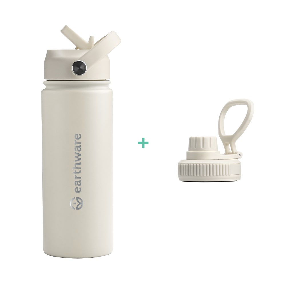 Earth Bottle Premium Insulated Water Bottle with 2 x Caps - Cream (550ml)