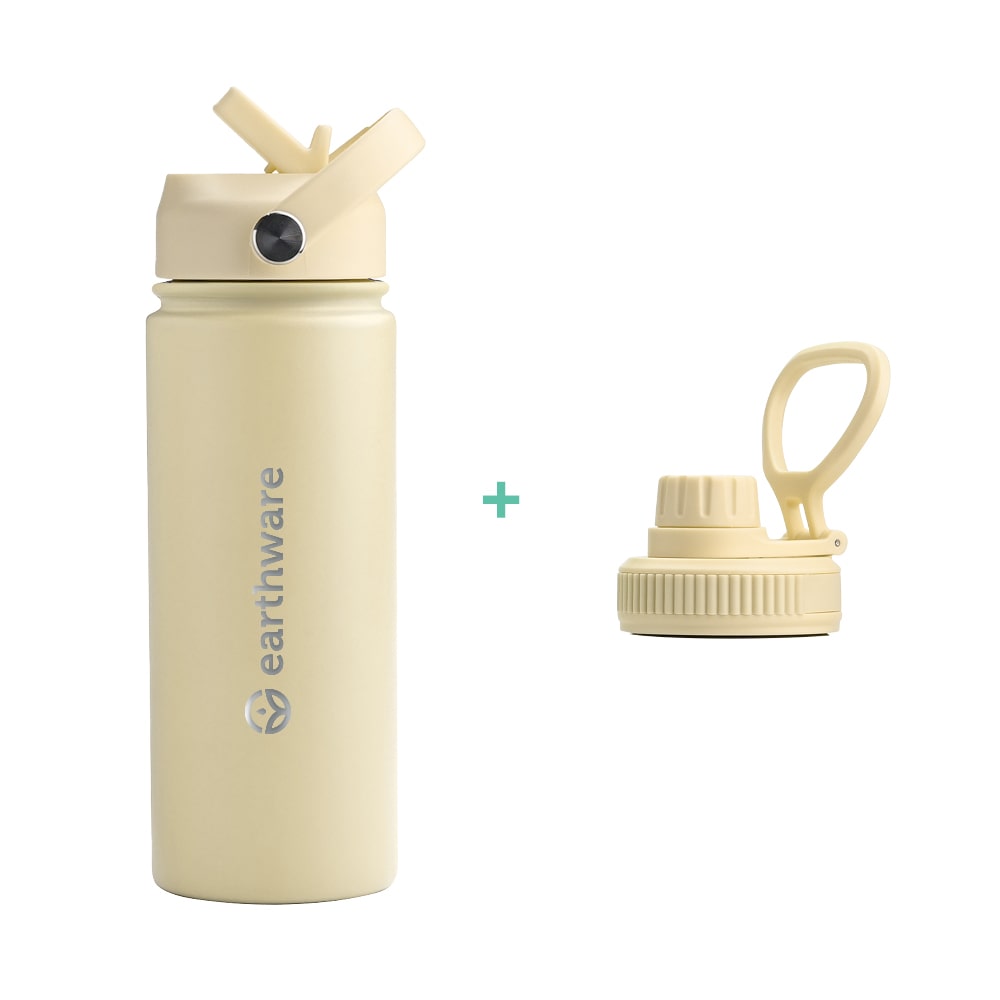 Earth Bottle Premium Insulated Water Bottle with 2 x Caps - Yellow (550ml)