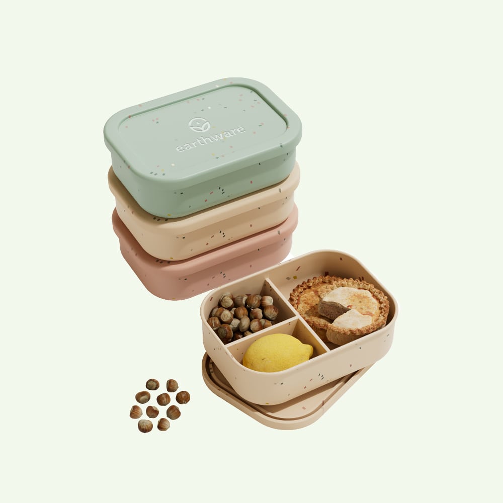 No-Tox Silicone Bento Lunch Box - 3 Compartments - Confetti Beige (715ml)