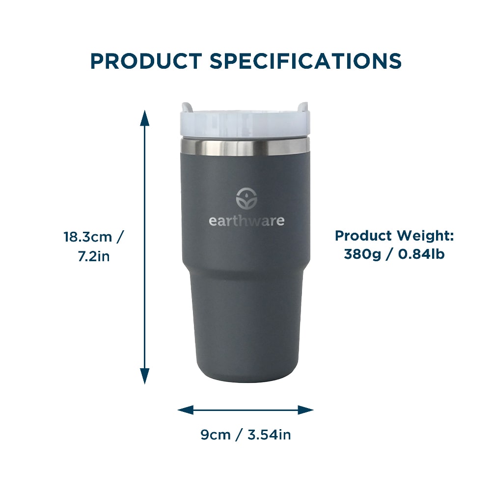 Earth Tumbler Premium Insulated Travel Cup - Charcoal (600ml)
