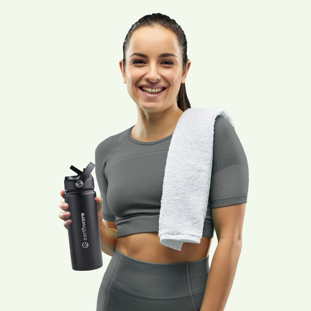 Earth Bottle Premium Insulated Water Bottle with 2 x Caps - Black (550ml)