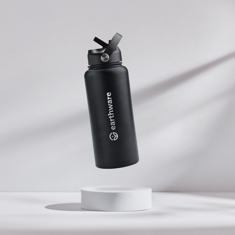 Earth Bottle Premium Insulated Water Bottle with 2 x Caps - Black (1L)