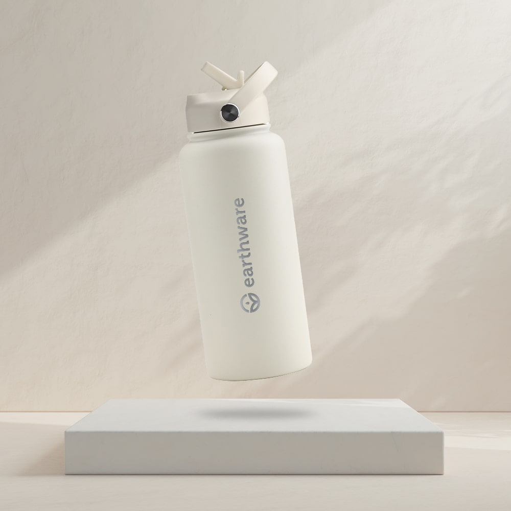 Earth Bottle Premium Insulated Water Bottle with 2 x Caps - Cream (1L)