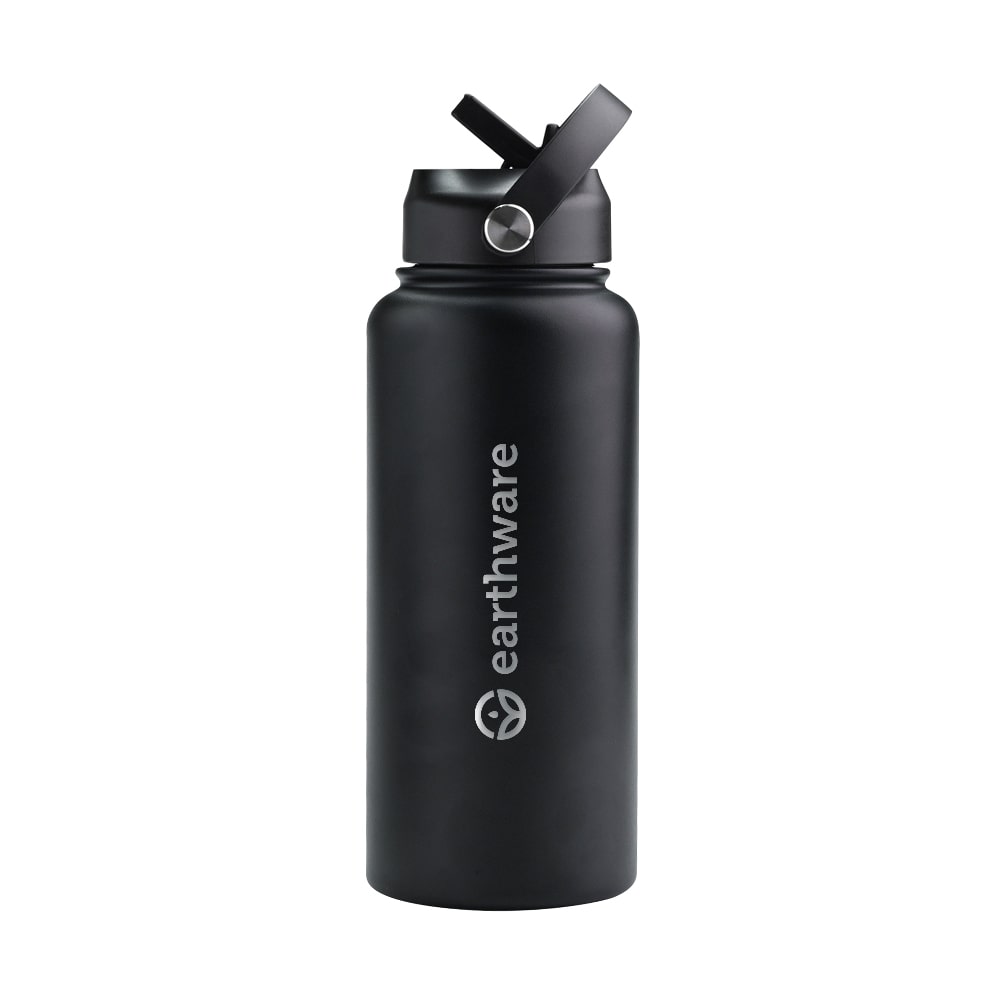 Earth Bottle Premium Insulated Water Bottle with 2 x Caps - Black (1L)