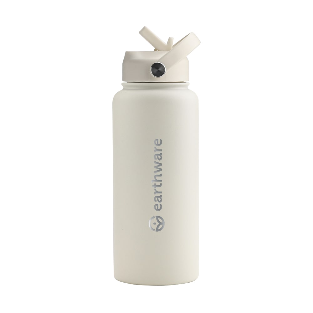 Earth Bottle Premium Insulated Water Bottle with 2 x Caps - Cream (1L)