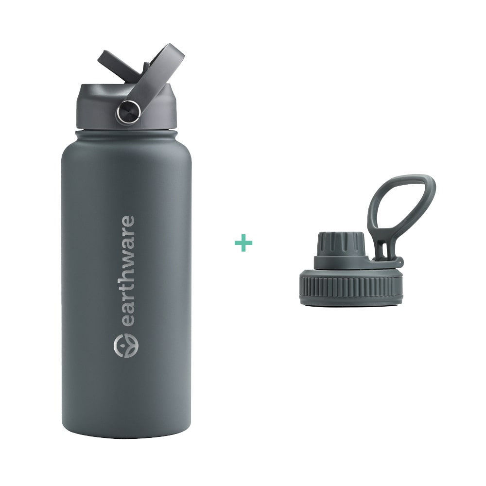 Earth Bottle Premium Insulated Water Bottle with 2 x Caps - Grey (1L)