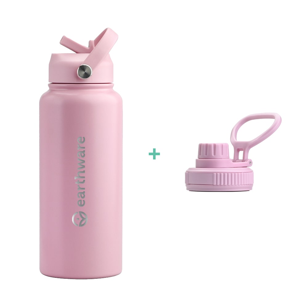 Earth Bottle Premium Insulated Water Bottle with 2 x Caps - Pink (1L)