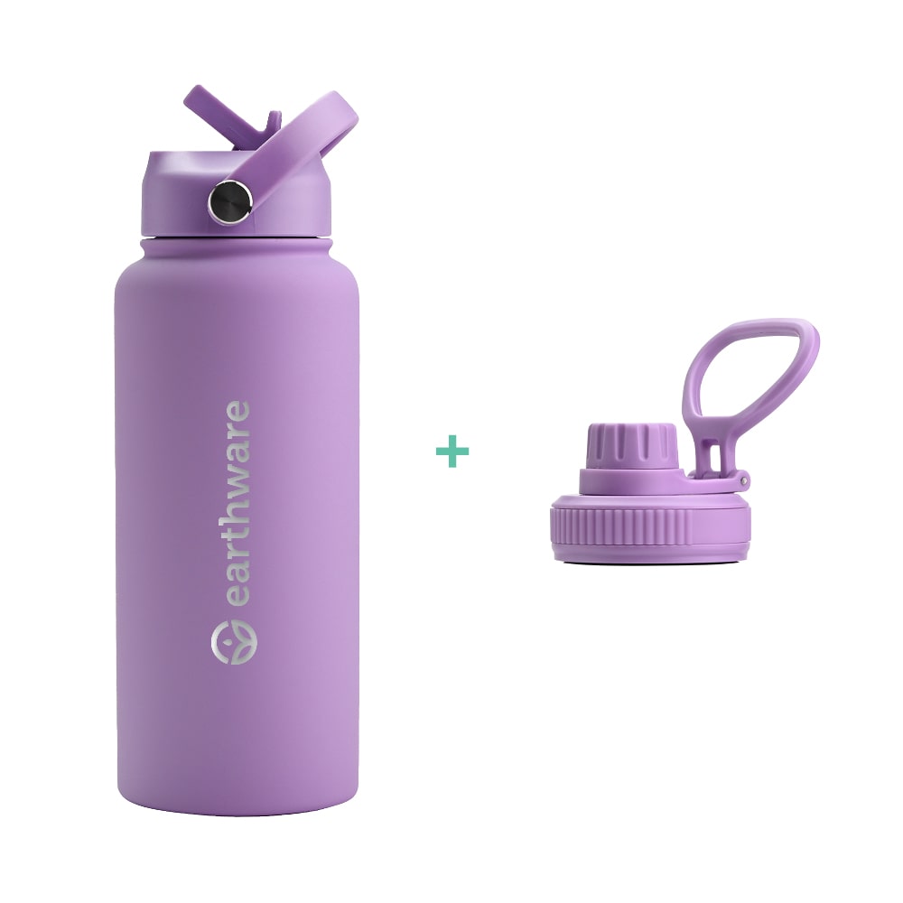 Earth Bottle Premium Insulated Water Bottle with 2 x Caps - Purple (1L)