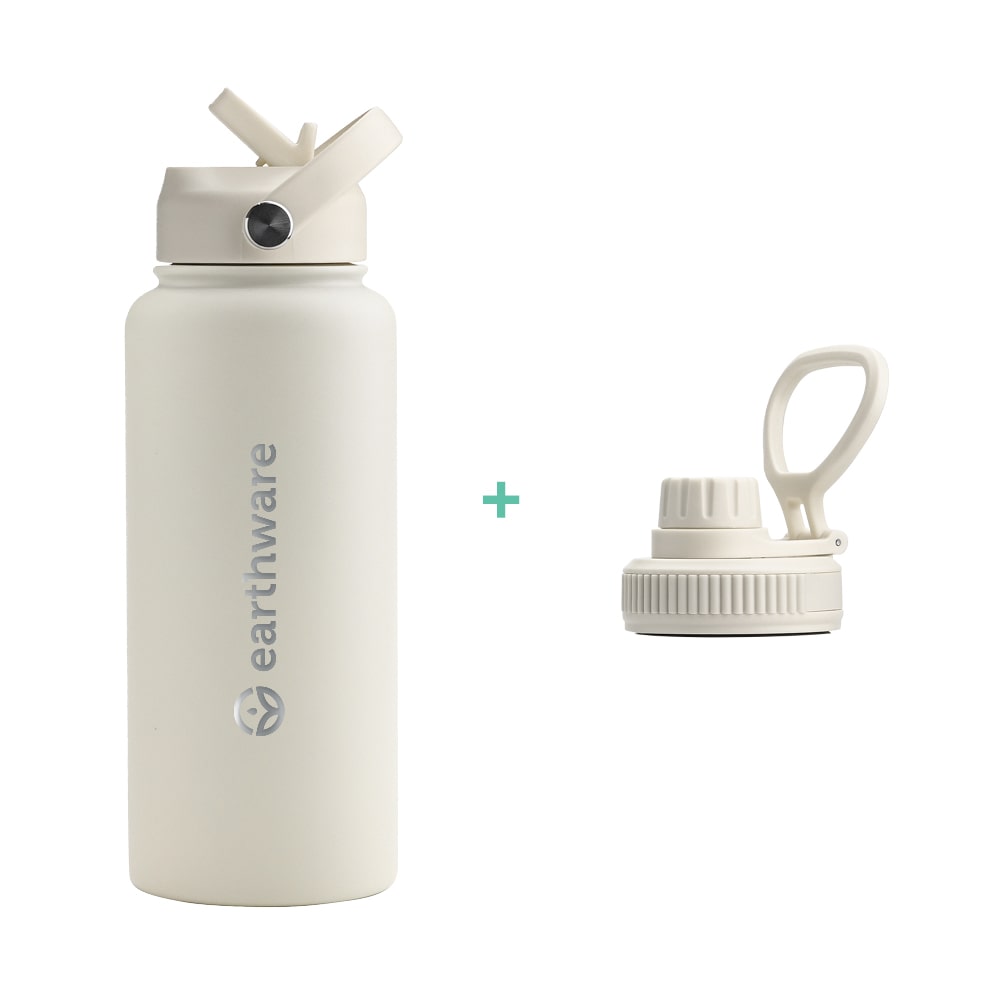Earth Bottle Premium Insulated Water Bottle with 2 x Caps - Cream (1L)