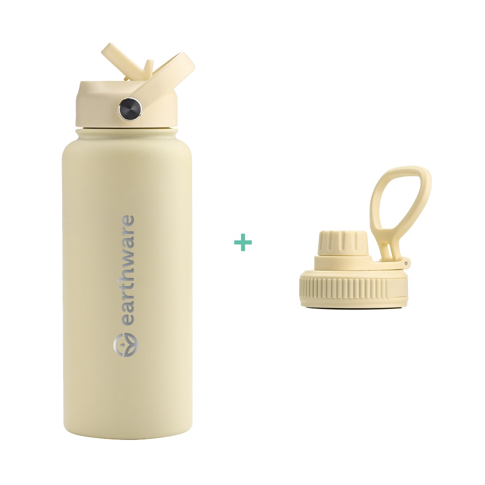 Earth Bottle Premium Insulated Water Bottle with 2 x Caps - Yellow (1L)