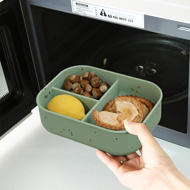 No-Tox Silicone Bento Lunch Box - 3 Compartments - Confetti Beige (715ml)