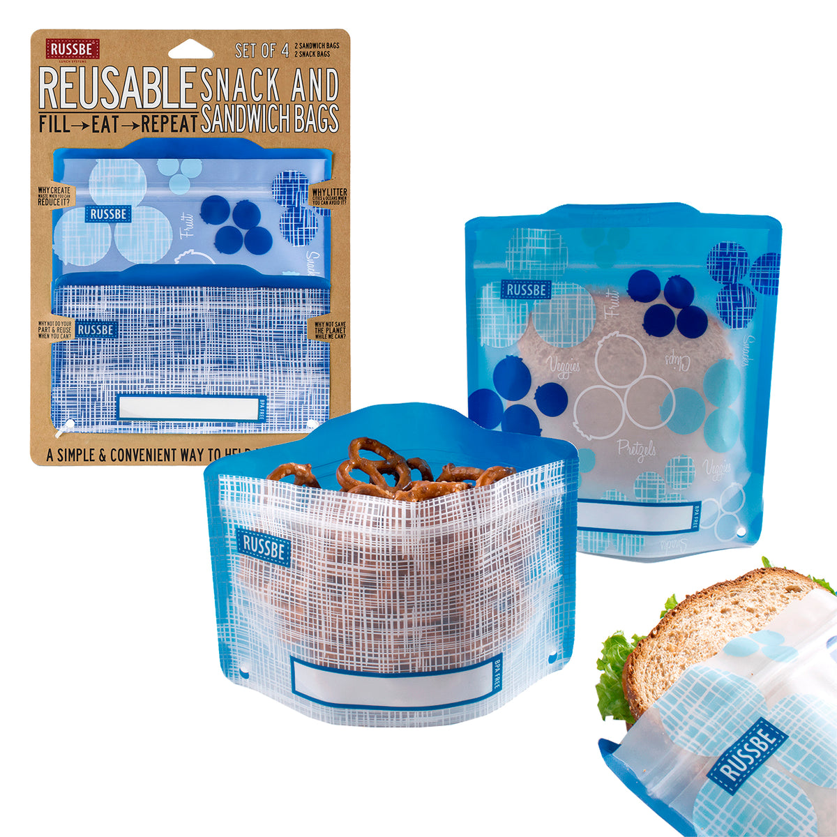 Russbe Reusable Snack/Sandwich Bags (4 Set)
