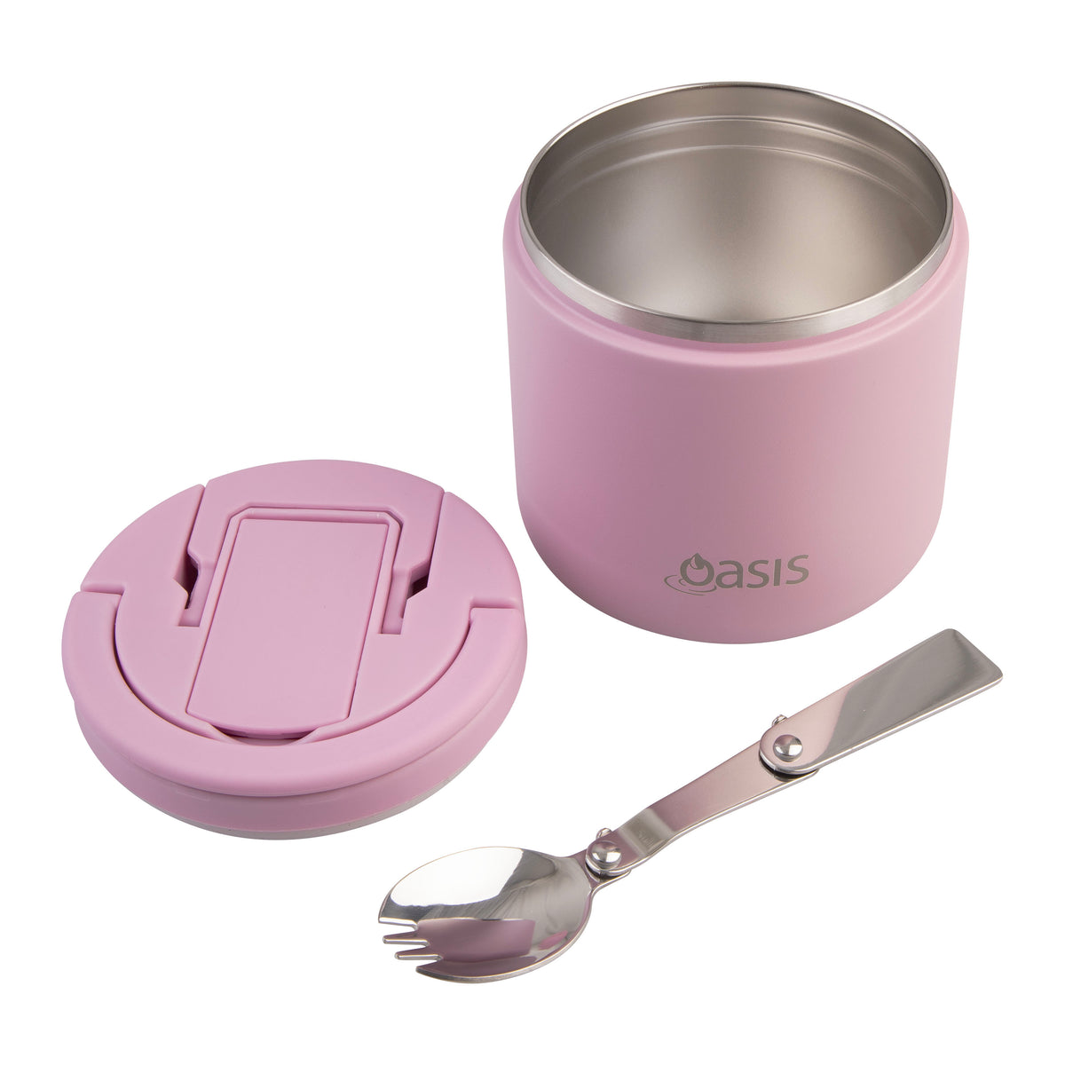 Oasis S/S Insulated Food Flask w/quick release lid & spork 500ml
