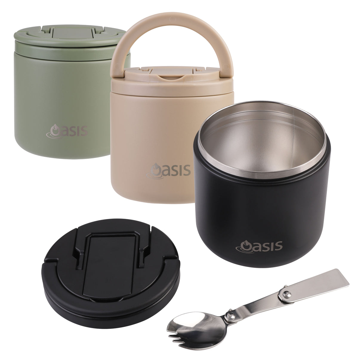 Oasis S/S Insulated Food Flask w/quick release lid & spork 500ml
