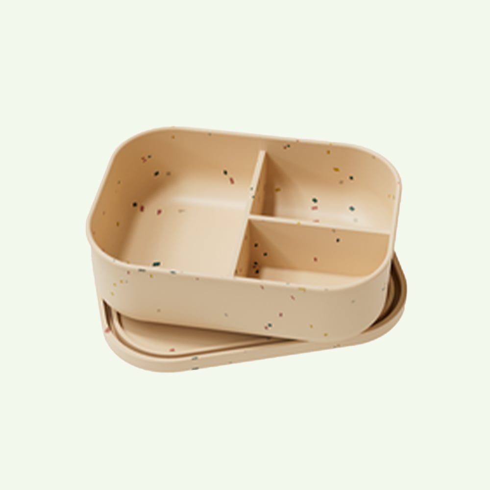 No-Tox Silicone Bento Lunch Box - 3 Compartments - Confetti Beige (715ml)