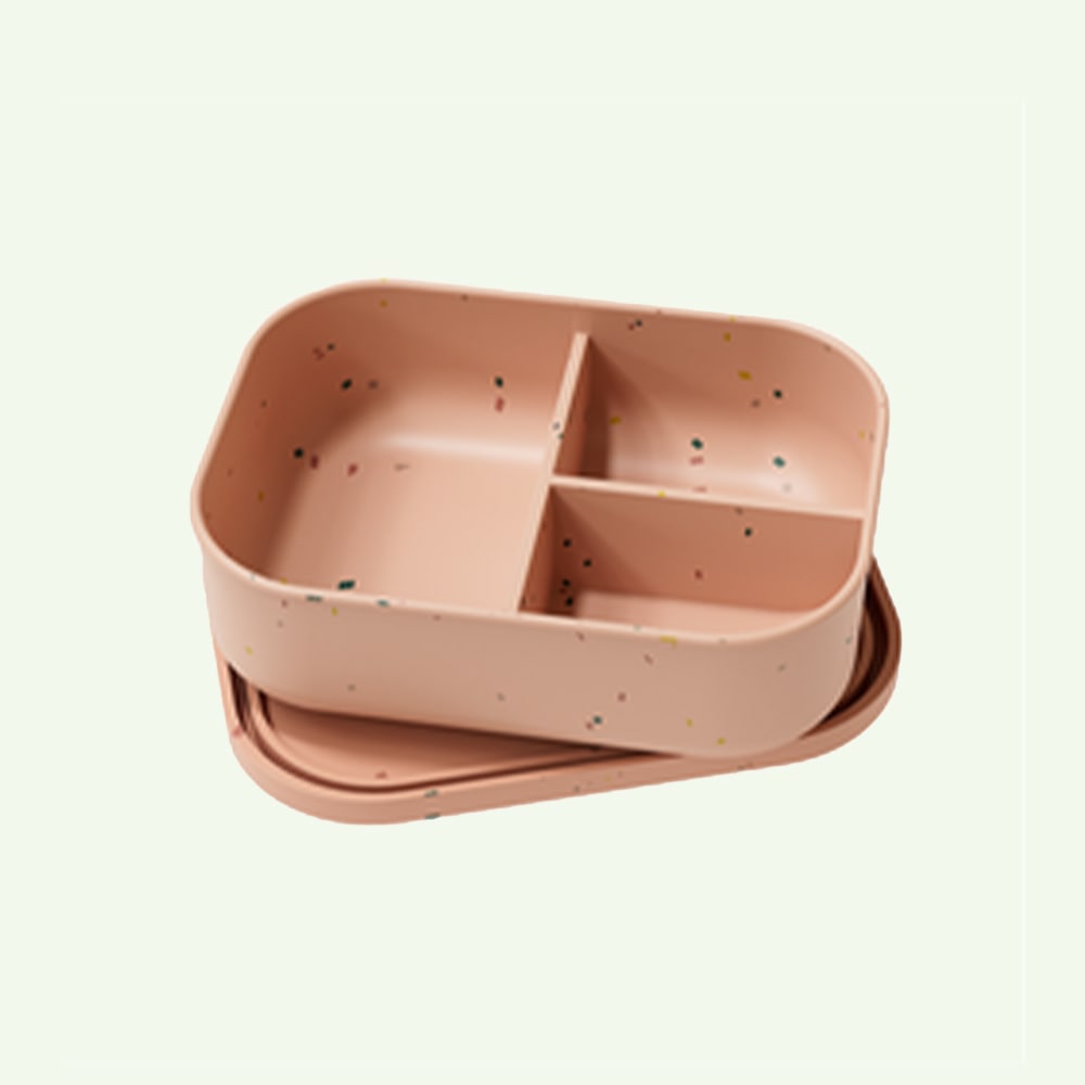 No-Tox Silicone Bento Lunch Box - 3 Compartments - Confetti Pink (715ml)
