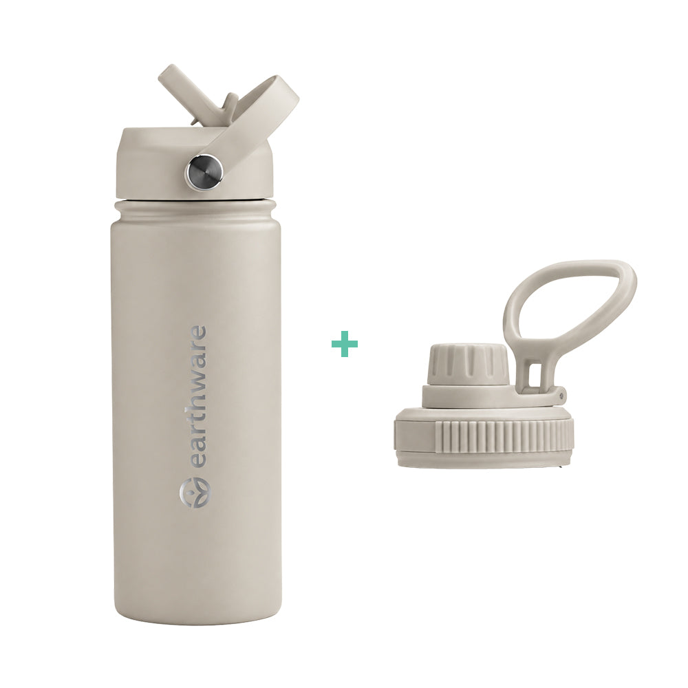 Earth Bottle Premium Insulated Water Bottle with 2 x Caps - Warm Grey (550ml)