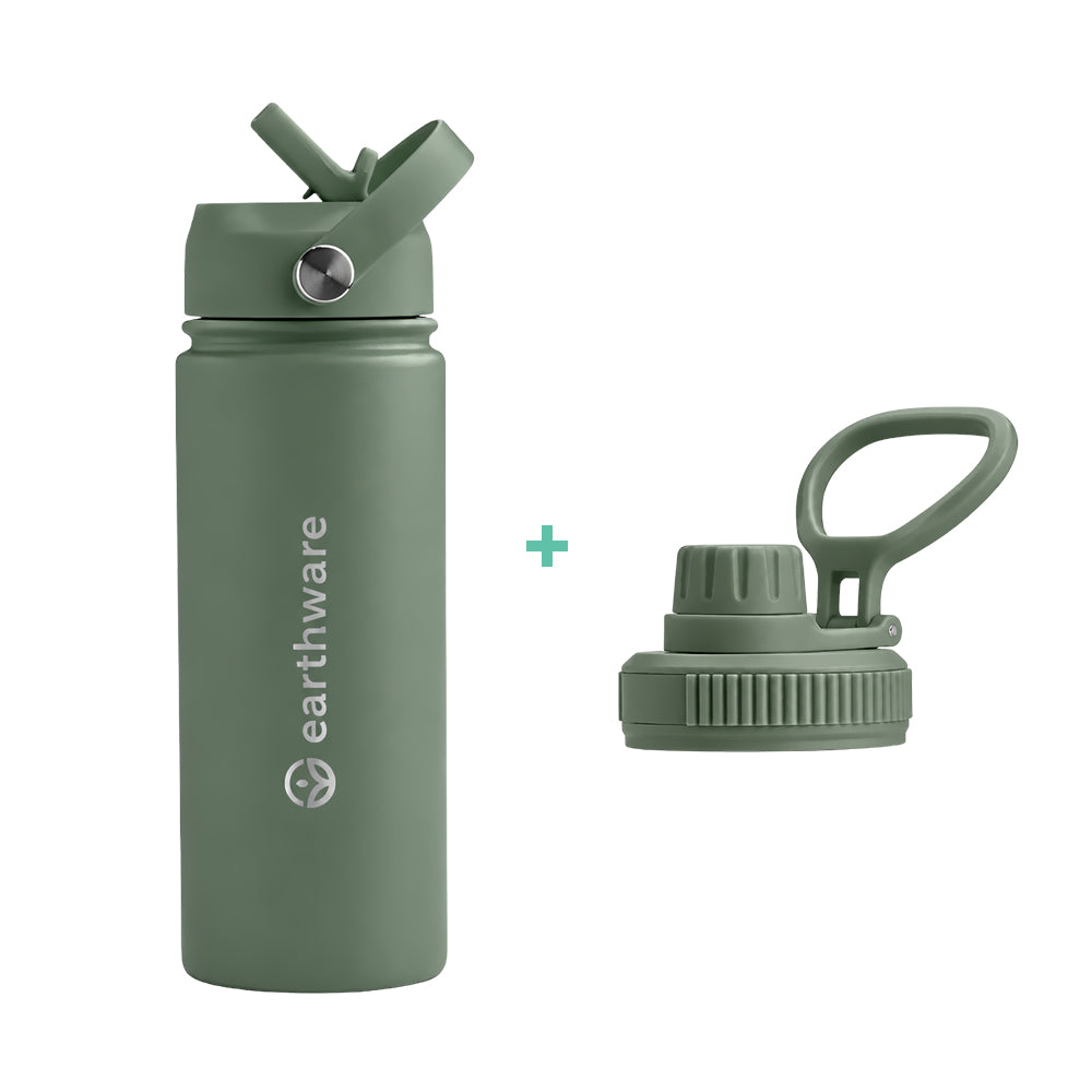 Earth Bottle Premium Insulated Water Bottle with 2 x Caps - Deep Green (550ml)