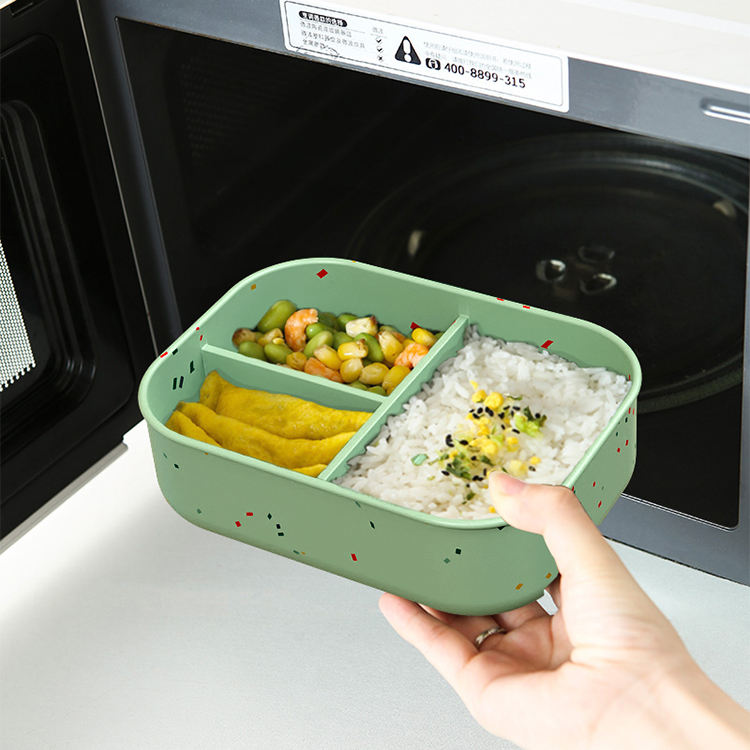 No-Tox Silicone Bento Lunch Box - 3 Compartments - Confetti Beige (715ml)