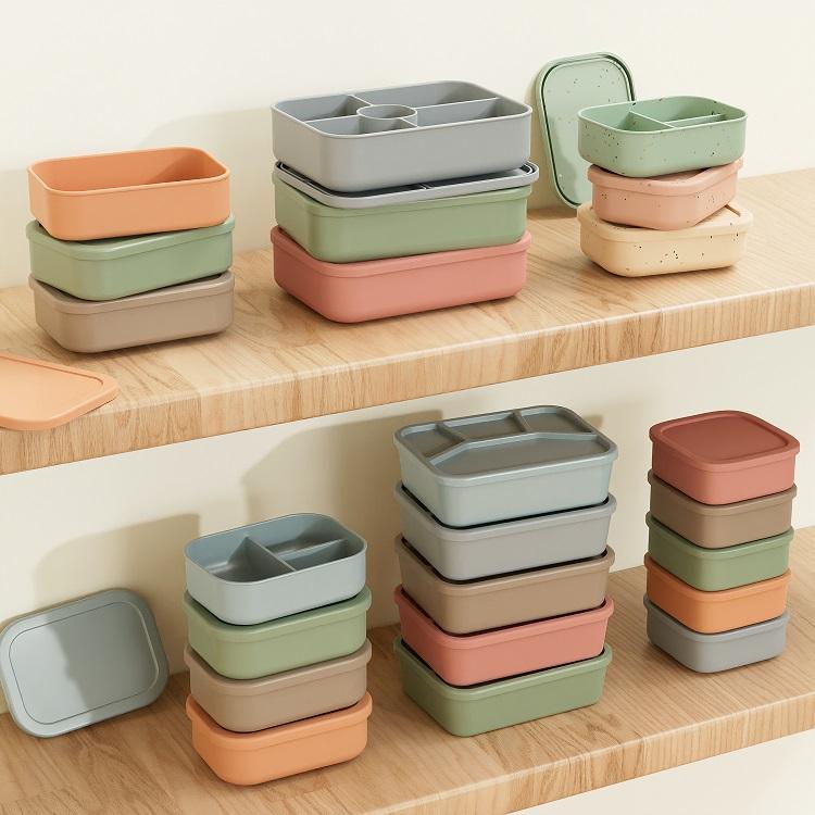 No-Tox Silicone Bento Lunch Box - 3 Compartments - Confetti Beige (715ml)