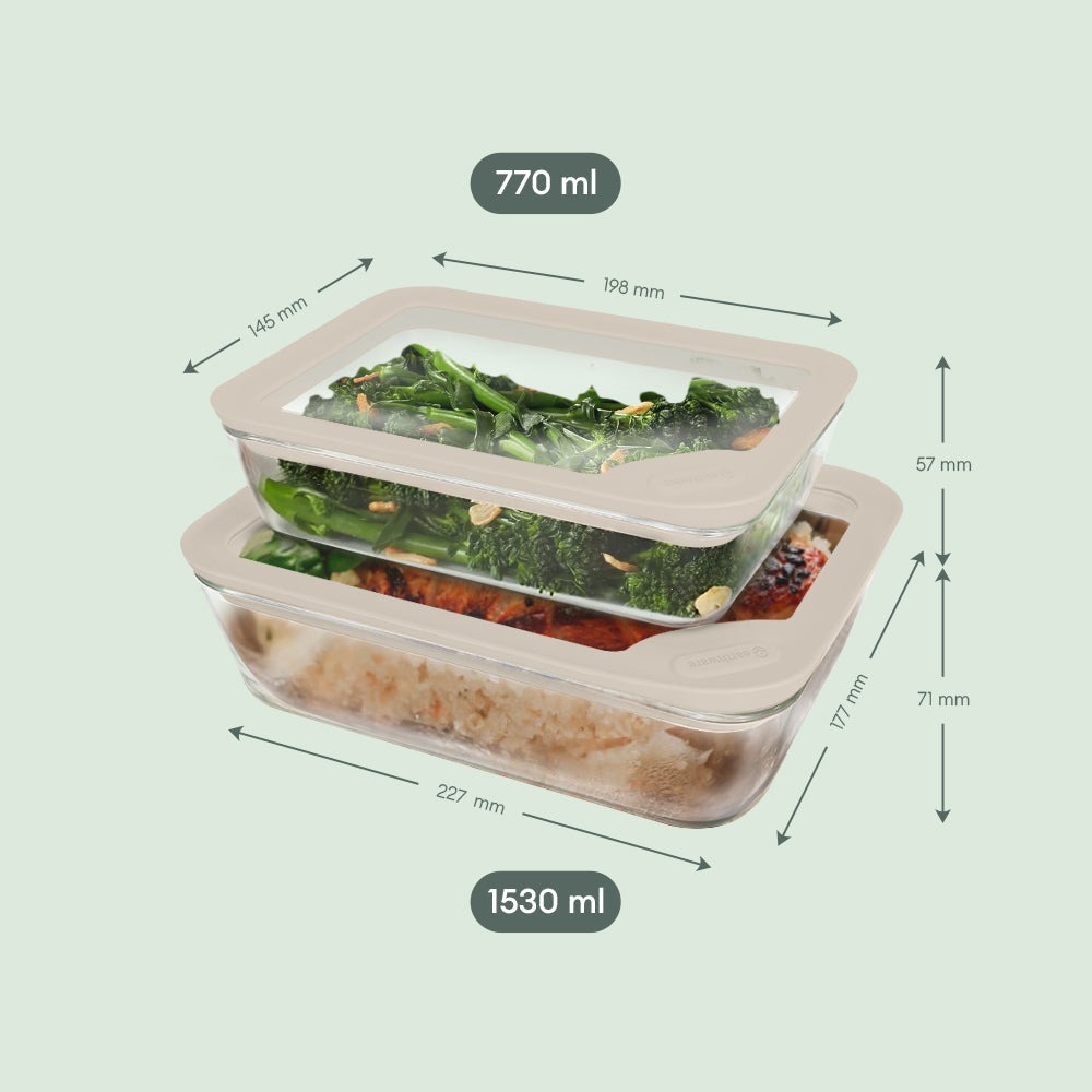 Glass Food Storage Containers - Rectangle - 2 Pack