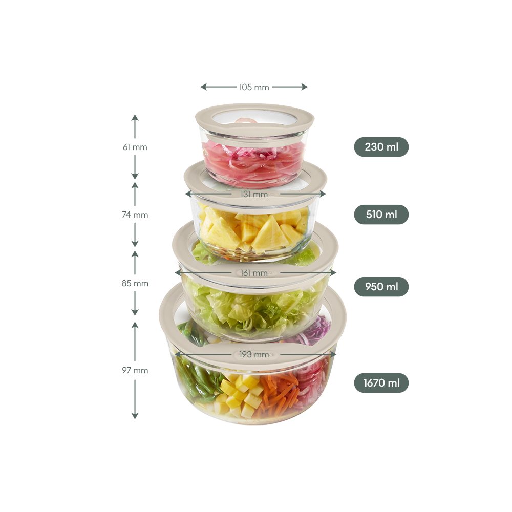 Glass Food Storage Containers - Circle - 4 Pack