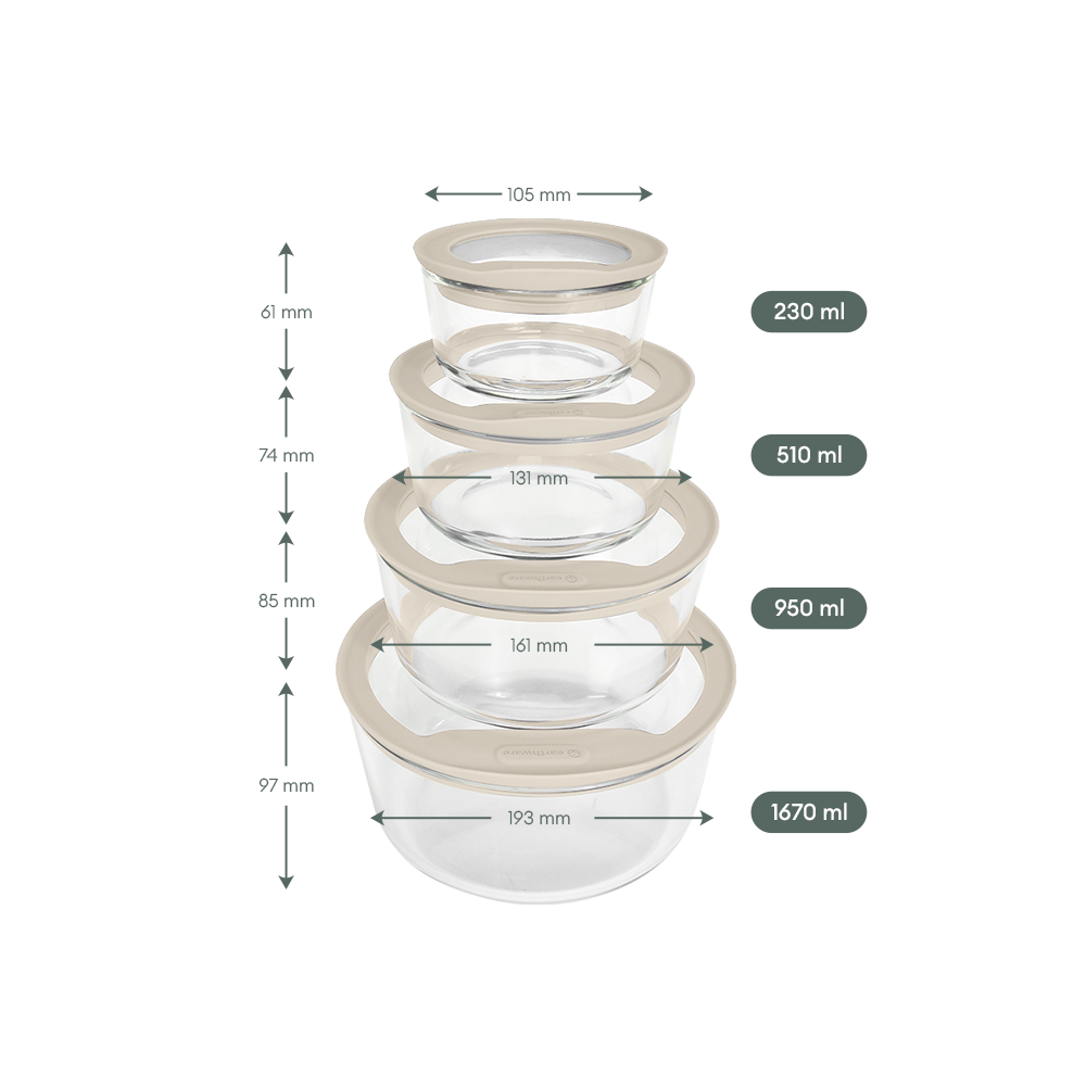 Glass Food Storage Containers - Circle - 4 Pack